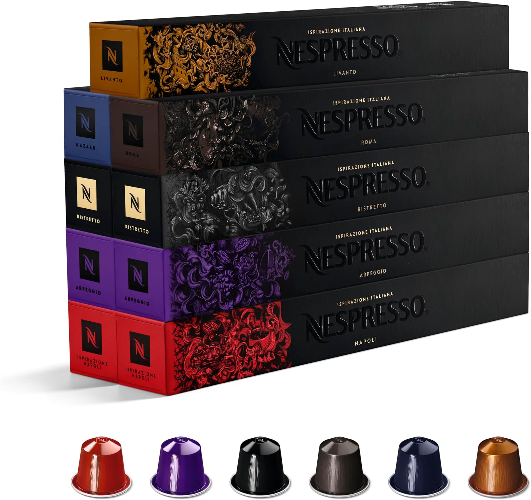 Nespresso Original Line Discovery Pack, 90 Capsules (9 Sleeves) – Includes Napoli, Arpeggio, Ristretto, Roma, Kazaar & Livanto
