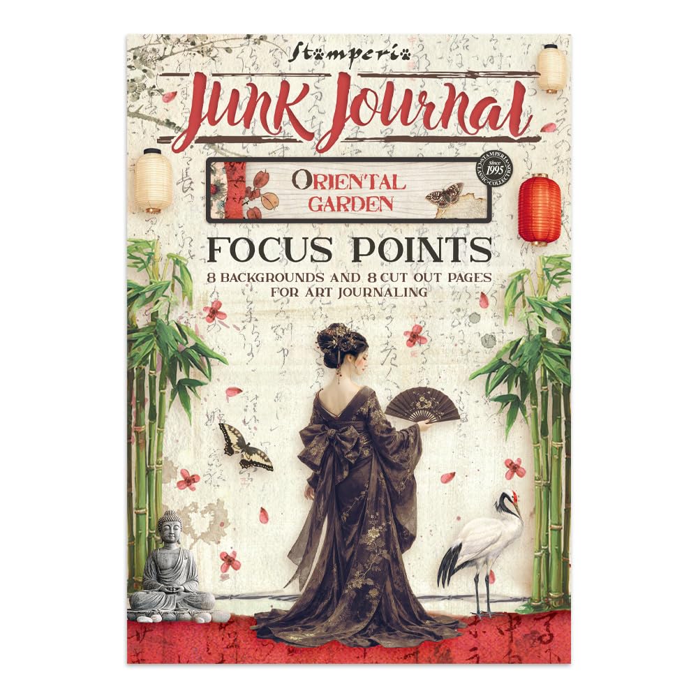 Stamperia - Junk Journal Stickers, Cut-Outs, and Backgrounds for Scrapbooks, Albums, Card Making and Bullet Journalling, Perfect for Hobbies and Gifting (Oriental Garden) (Focus Points) (A5)