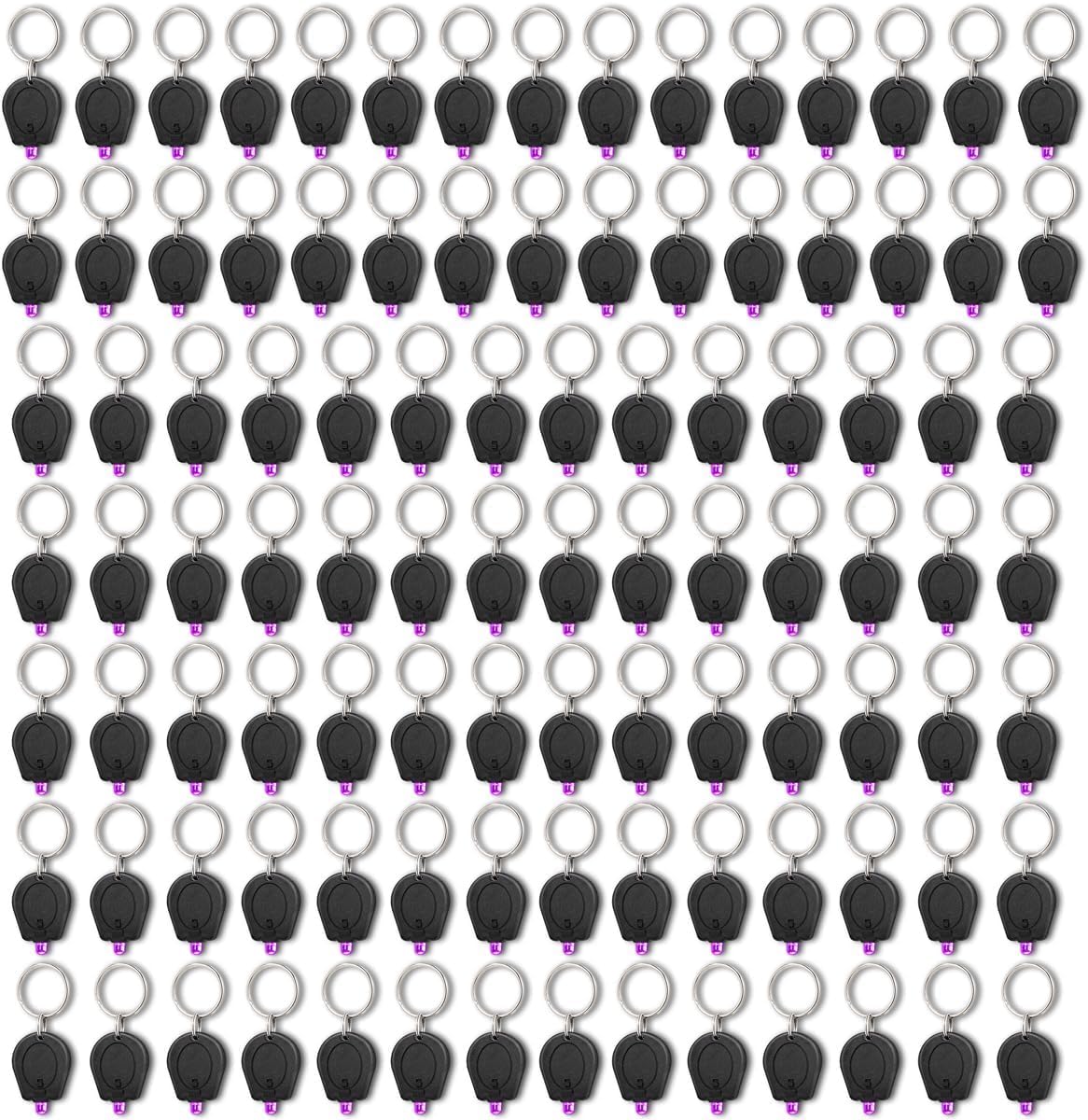Paquete de 100 mini linternas LED UV, llavero de linterna ultravioleta de 395 nm, luz negra para detecciones, carcasa negra
