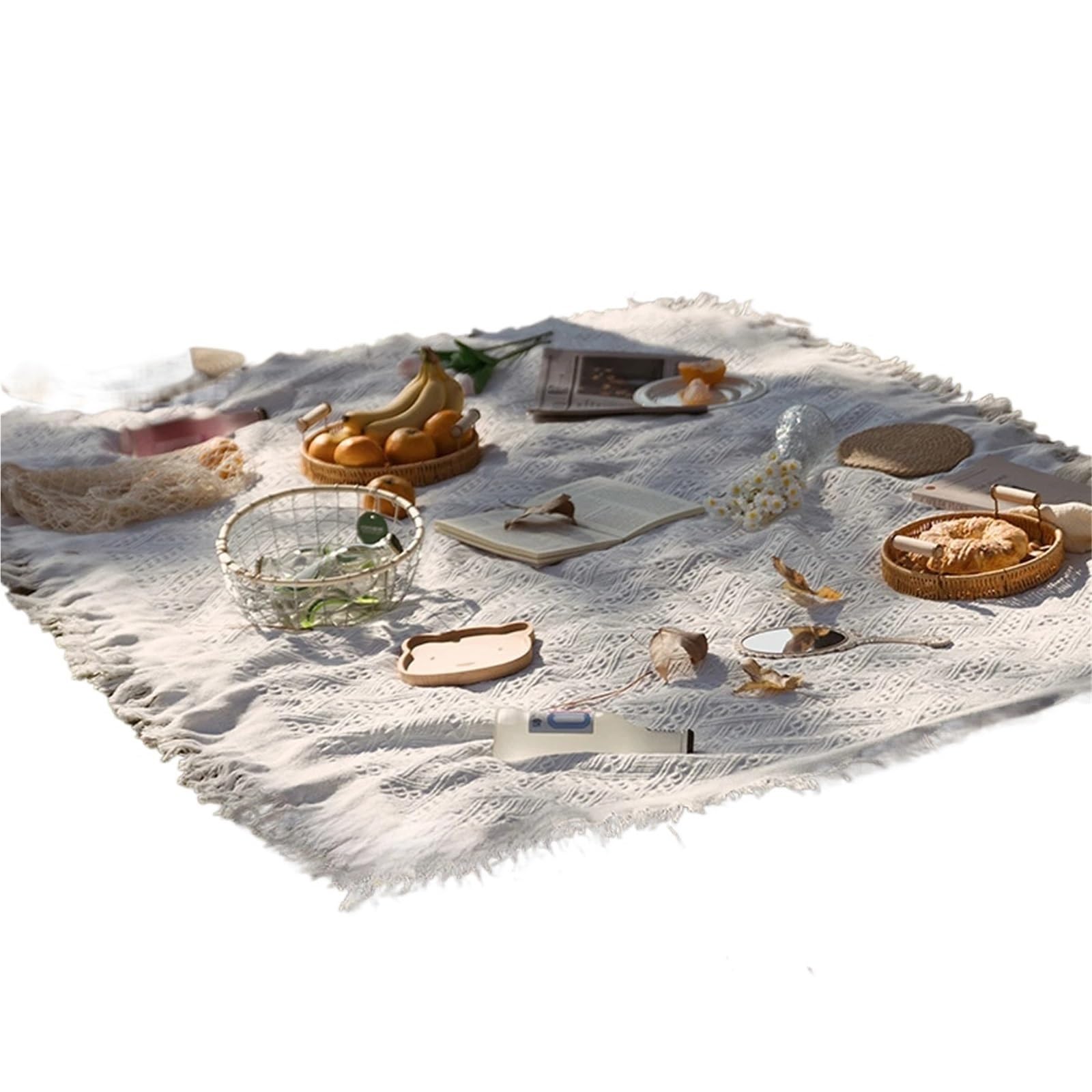 Manta de Picnic Blanca, 1 Unidad, Suave, para Playa, Tienda de campaña, Camping, jardín (90 x 180 cm)