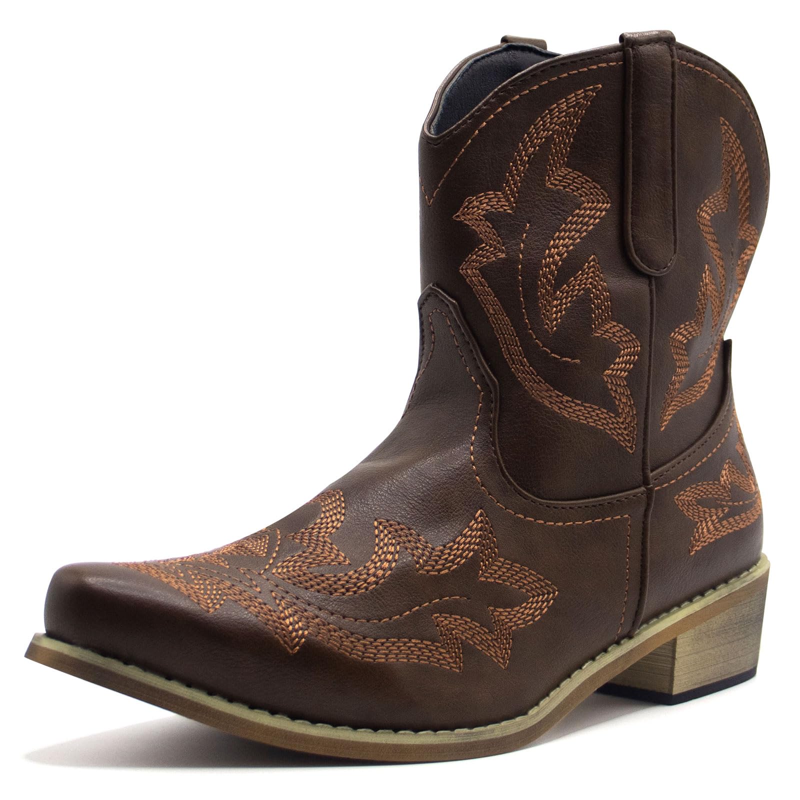 Cowboy Boots for Women Cowgirl Western Ankle Booties Pointed Toe Low Chunky Heel Embroidered Classic Short Boots