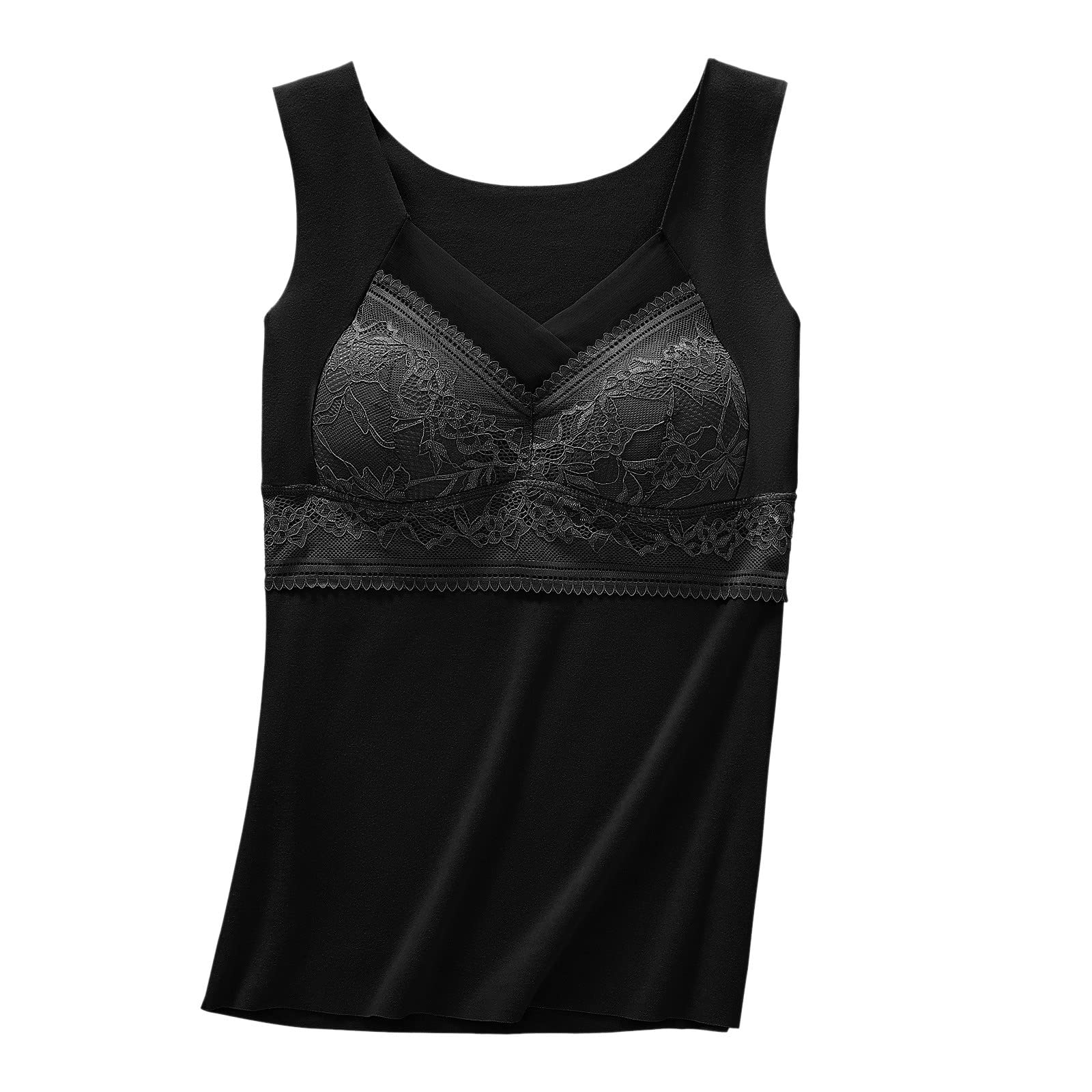 T-shirts thermiques sans manches pour femme avec soutien-gorge intégré non amovible avec col en V, gilet, sous-vêtements doublés en polaire, débardeurs thermiques, sous-vêtements en dentelle