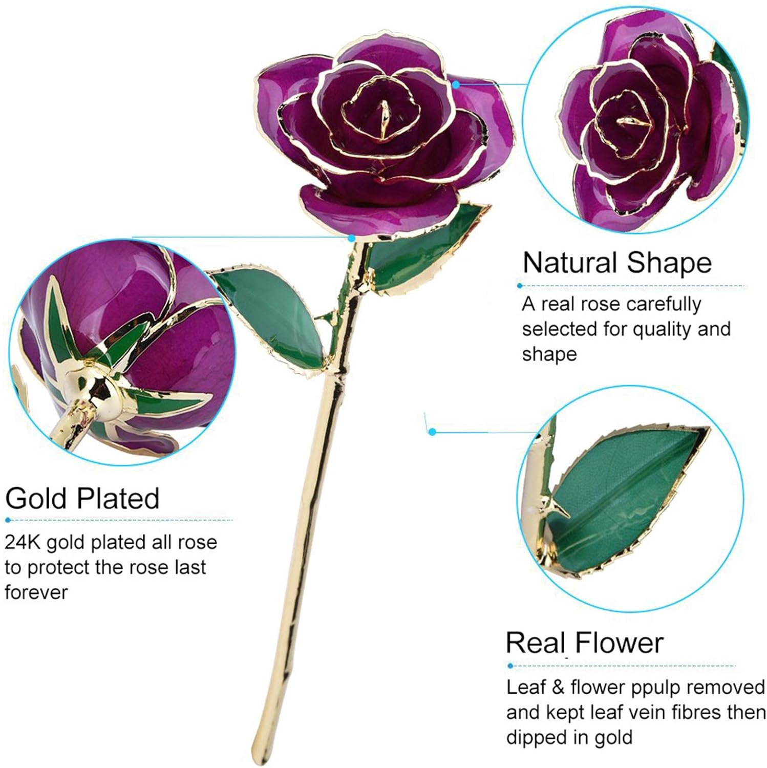 Yosoo 24K Gold Plated Real Rose Eternal Rose Decoration Preserved Flower Keepsake with Stand for Valentine's Day Anniversary Wedding Gift