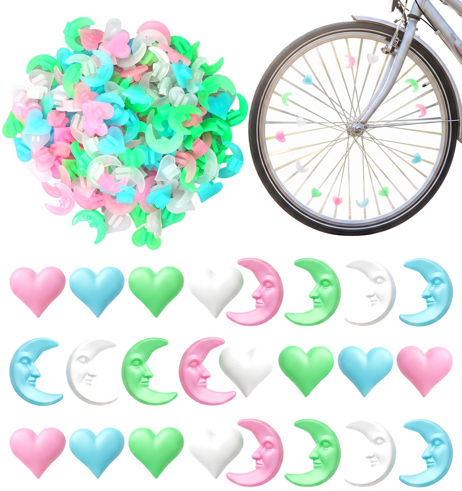 Thrymme 144Pcs Bike Spoke Beads, Reflective Bike Spoke Decorations for Kids