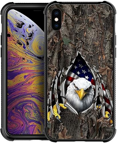 DAIZAG Funda compatible con iPhone XR, funda de camuflaje de roble rasgado de águila y bandera estadounidense para iPhone XR para hombre y mujer,