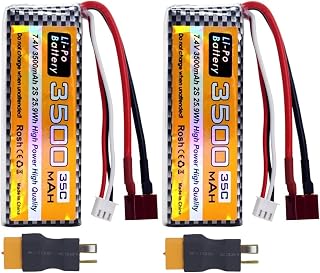 2PCS 7.4V 35C 3500mah T Plug XT60 Plug Lithium Battery for WLTYOS 104001 144010 144001 124007 124016 124017 124018 124019 RC Four-Wheel Drive Off-Road Vehicle RC Toy Car
