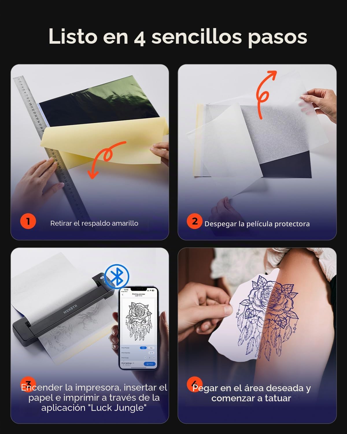 MUNBYN 2026 Nuevo Termocopiadora Tattoo 300DPI, Impresora Termica Tatuajes Bluetooth para Principiantes y Artistas, Compatible con Teléfono Tablet PC, con 20 Piezas de Papel de Transferencia