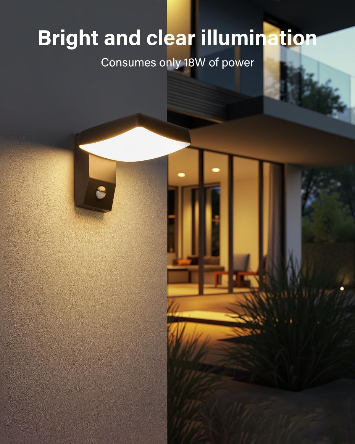 Lampa zewnętrzna 18 W z czujnikiem ruchu, wodoodporny obrotowy panel LED IP65, idealny do ganku, drzwi wejściowych, tarasu lub przedpokoju.