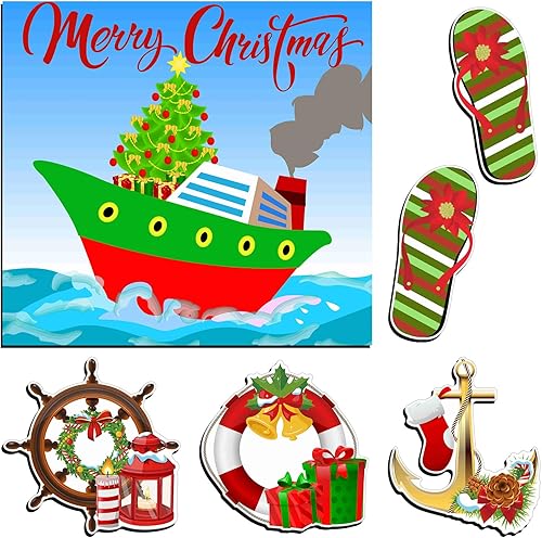 6 Pcs Christmas Cruise Door Decorations Magnetic Cruise Ship Decor Xmas Cruise Door Magnets for Car Fridge Magnet Decal Carnival Stateroom Door