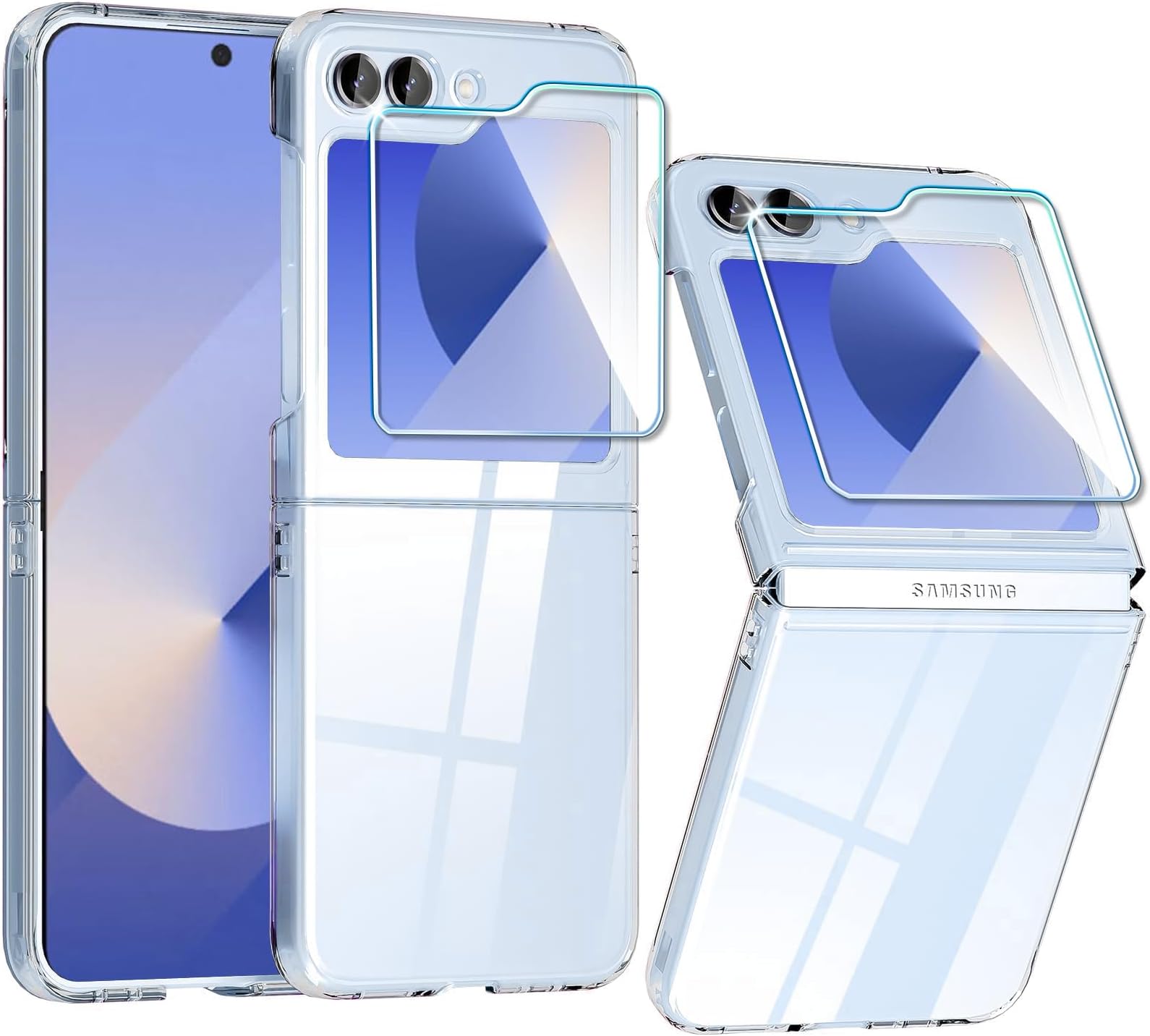 Z Flip 7 FE/Z Flip 6 Case with Screen Protector,Clear Samsung Z Flip 7 fe Phone Case Hard PC Slim Anti Yellowing Shockproof Bumper Silicone Cover for Samsung Galaxy Z Flip 7 fe,Transparent