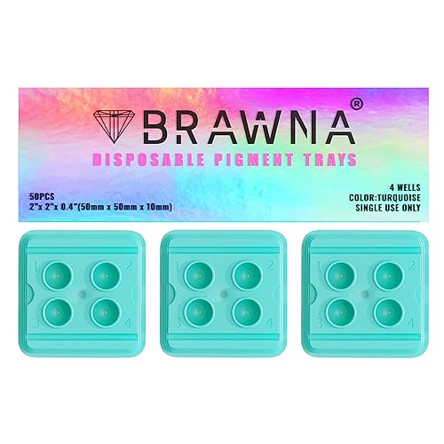 Miniatura 10 de BRAWNA Versión mejorada Paquete de 50 bandejas de pigmento PMU desechables con 4 pozos, tapas de tinta para pigmento de microblading y gel