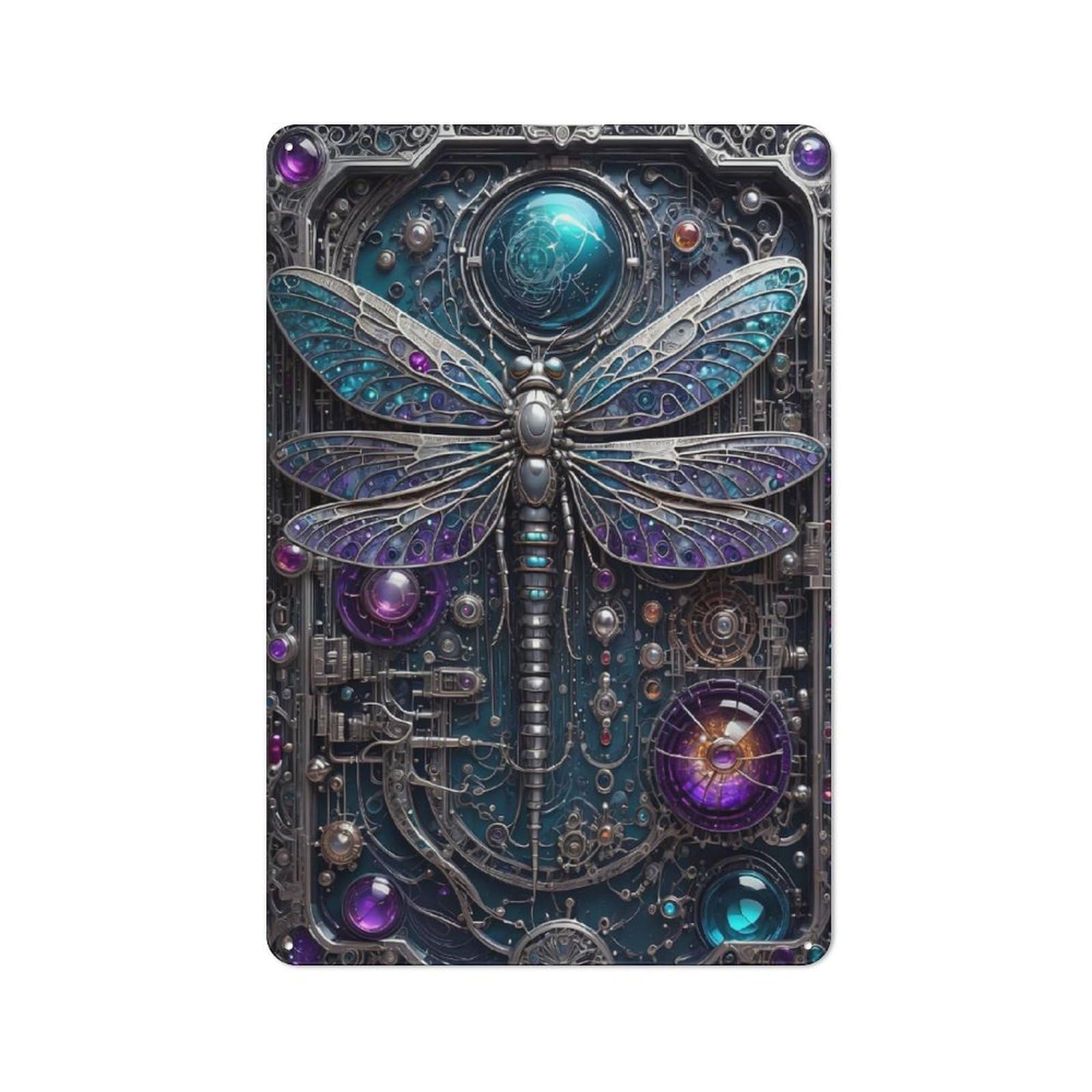 Junmoney Style-17 Tin Wall Plaque 30X20cm With Steampunk Dragonfly For Garage Wall, Suited To People Furnishing A Garage
