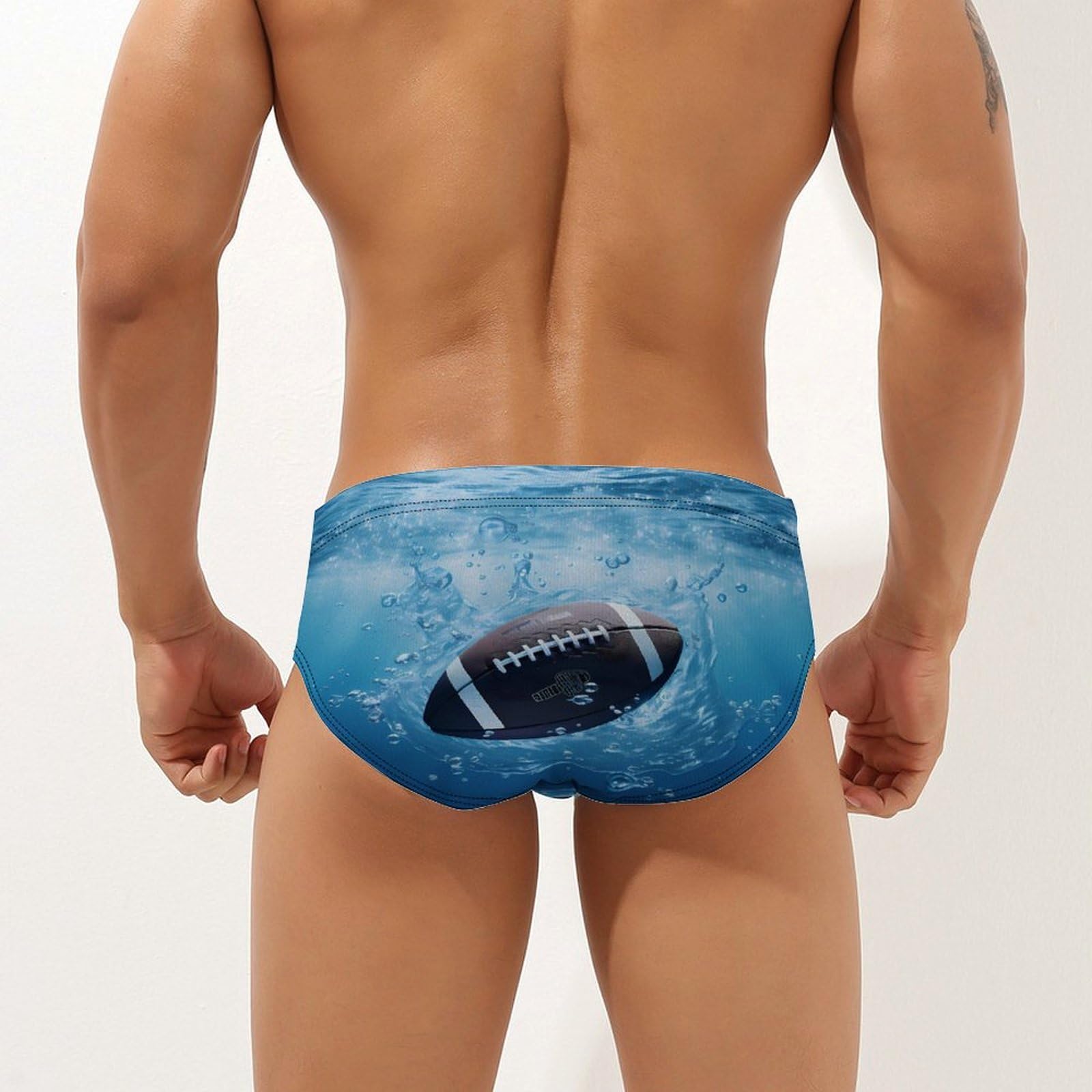 Football Vibrant Blue Ocean Water Mens Swim Briefs Quick Dry Swim Trunk Bikini Underwear Swimsuit 3XL