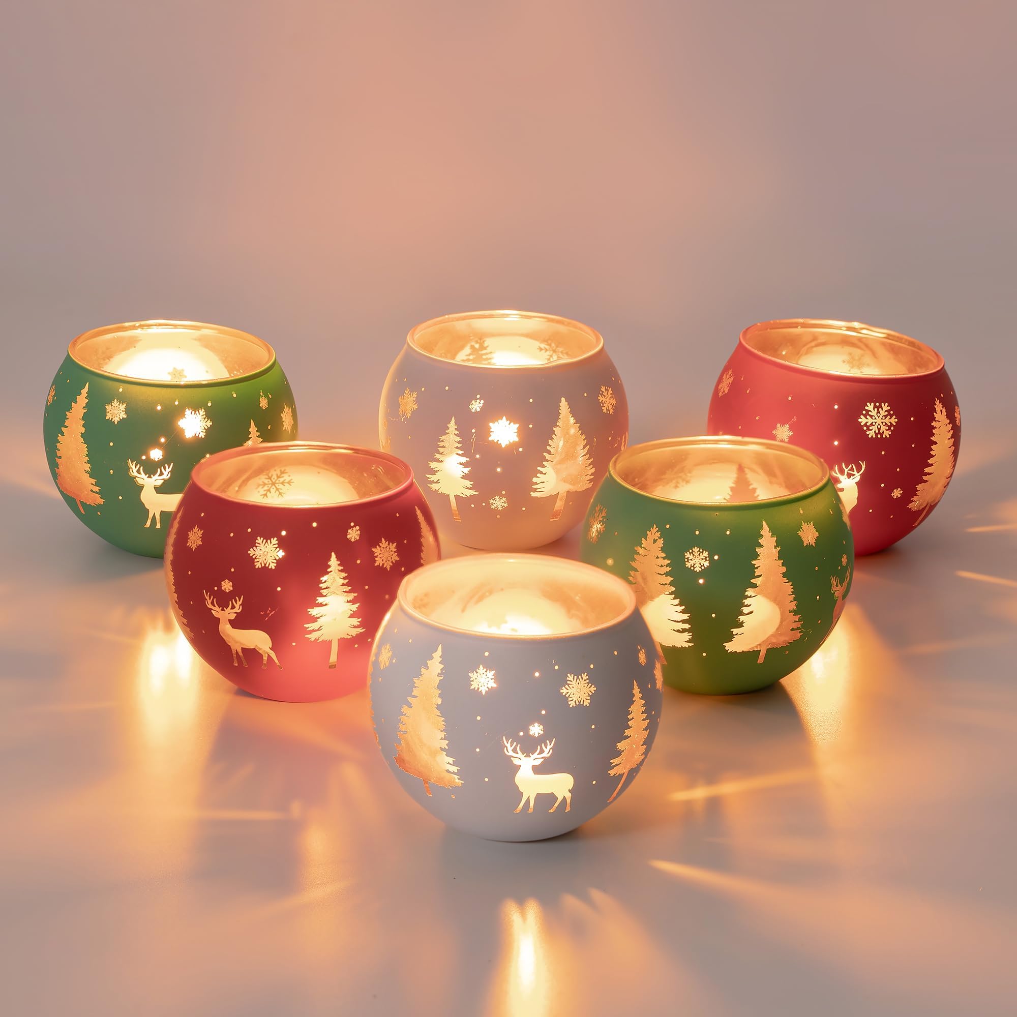 Romadedi Juego de 6 portavelas votivos para decoración de Navidad, portavelas de cristal, luz de té, café, mesa de cena, centro de mesa, decoración de Navidad, hogar, fiesta, vacaciones