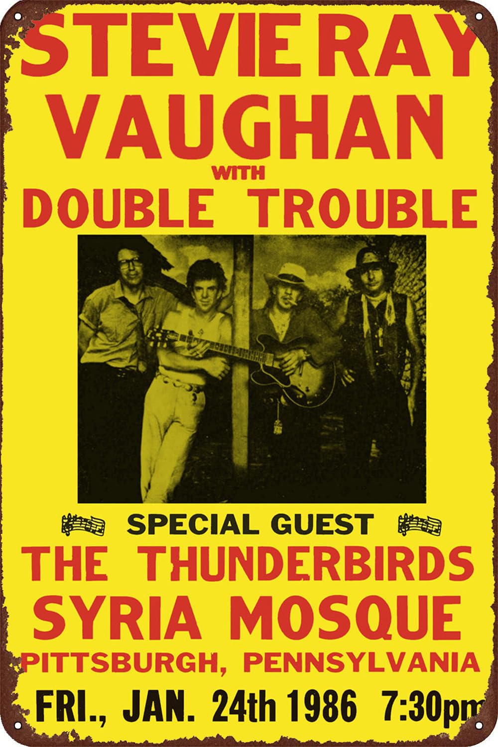Dazkqbl Vintage Metal Signs: Stevie Ray Vaughan and Double Trouble 1986 Concert Tour Poster Art Print - Ideal for Home Decor - 8x12 Inch Size - Unique Blues Rock Gift for Fans