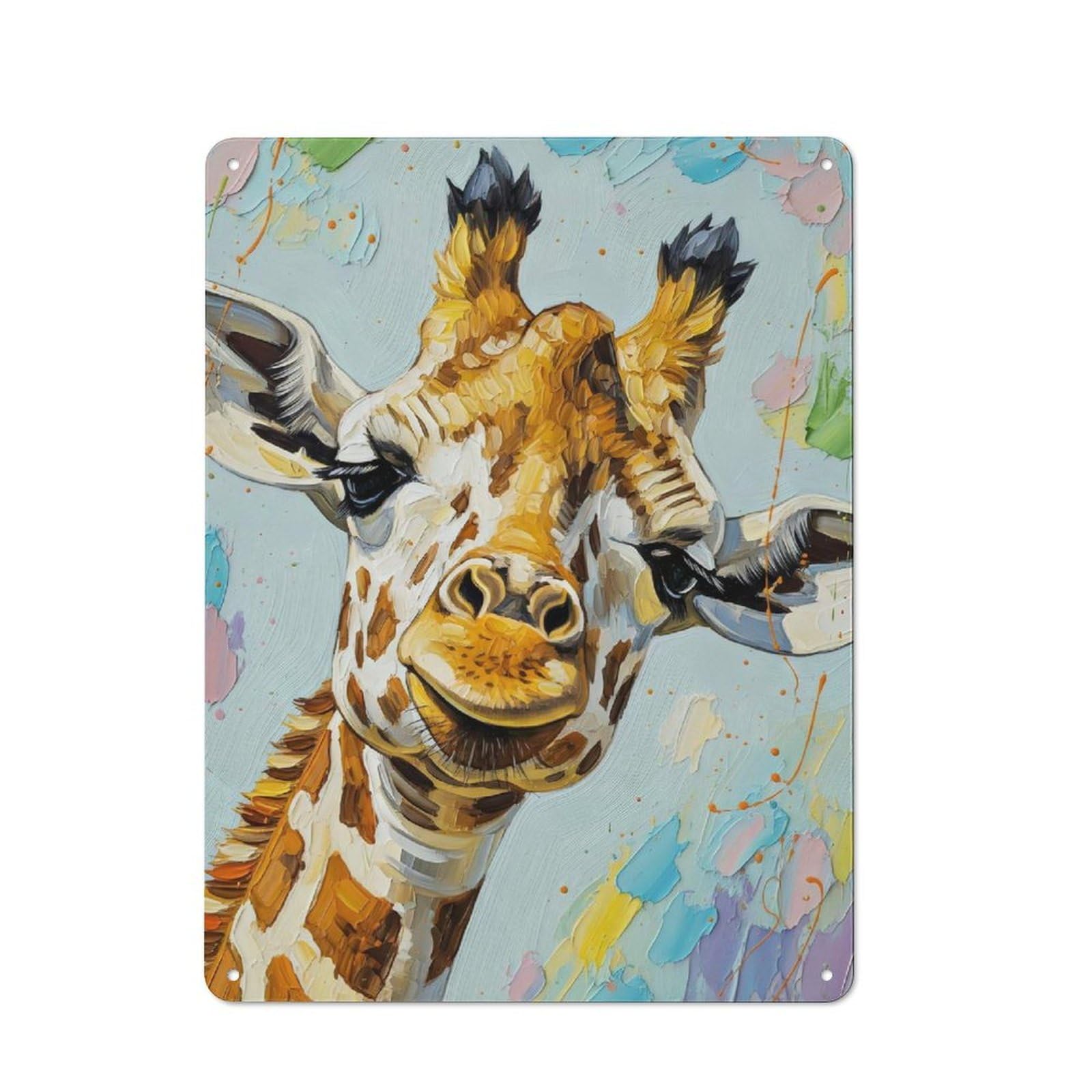 Junmoney Giraffe Portrait Painting Vintage Metal Wall Decor 40X30cm, Garage Metal Sign For Workshop, Basement, Shed Or Games Room