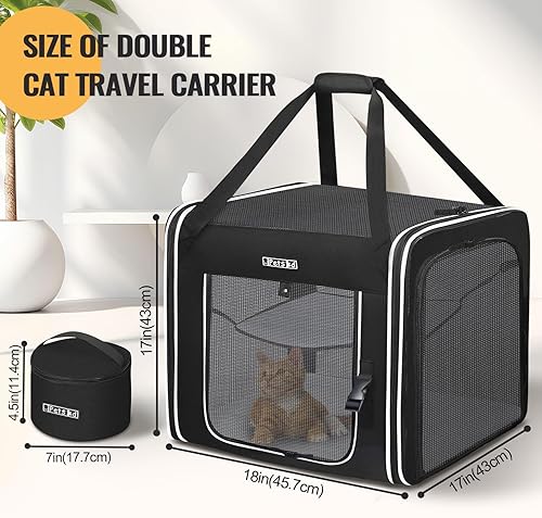 Vista 11 de Petskd Transportador portátil doble para gatos con caja de arena para múltiples gatos, 2 en 1, transportador de viaje para automóvil, 36 x 17 x 17