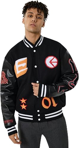 Ethika Men's Varsity Jacket, Classic Letterman Jacket with Snap Button Front - S
