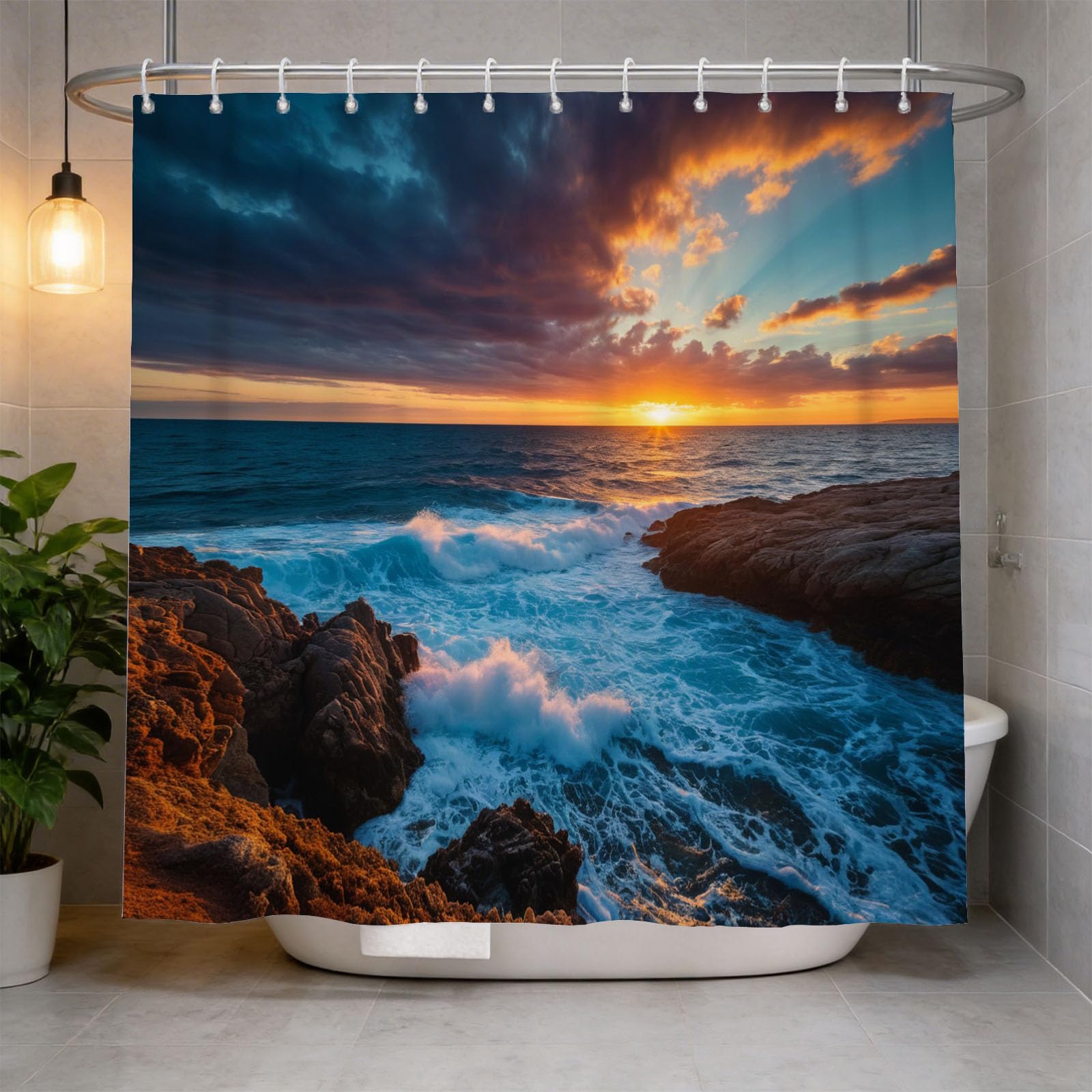 Hongduo 3D Seascape Shower Curtain for Stalls Bathtubs Ocean Marine Theme Bathroom Decor Shower Curtain Set Polyester Fabric Waterproof 200x200cm/79X79 Inch with Hooks