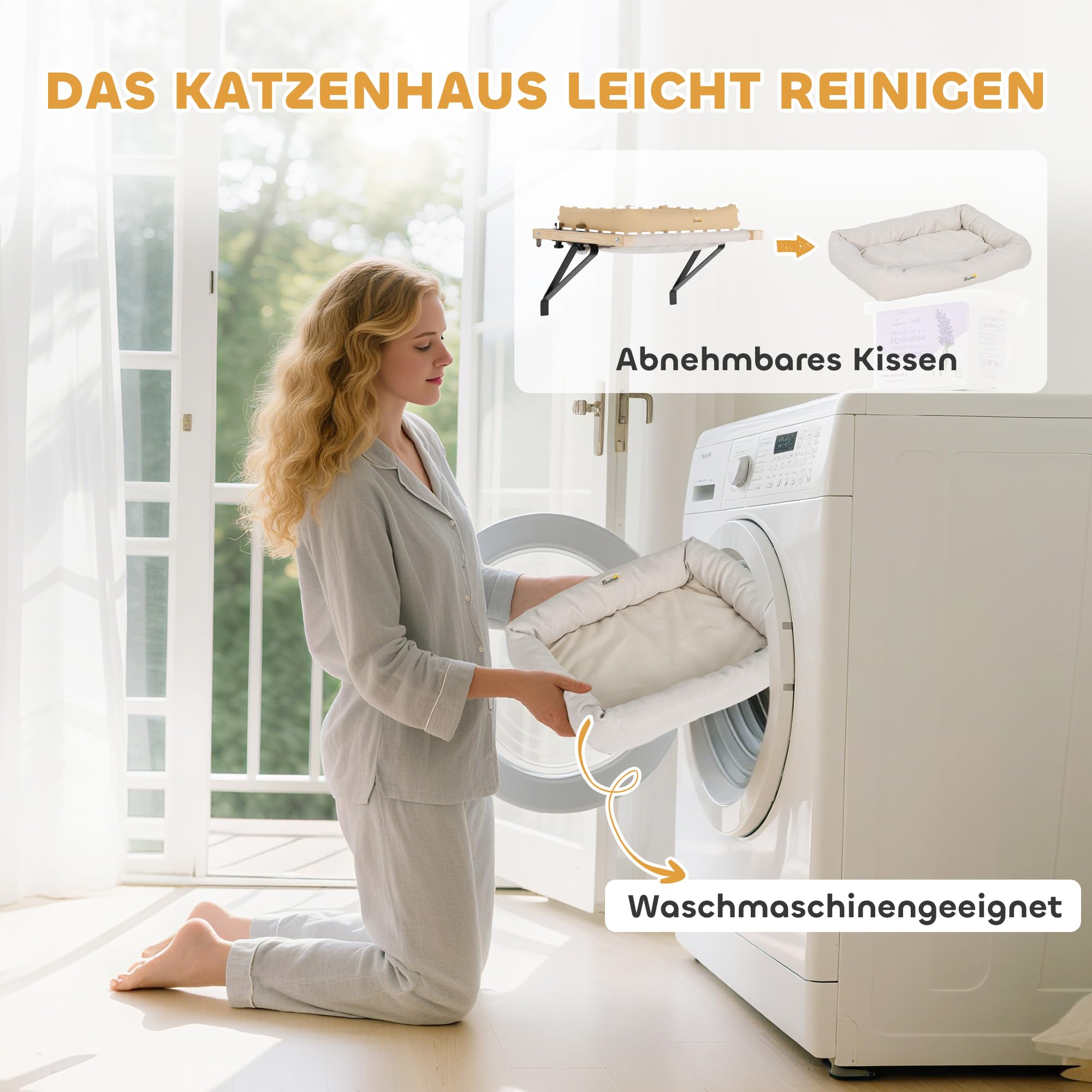 PawHut Heizungsliege, 50x36cm Katzen Katzenliege mit Verstellbarer Halterung, abnehmbarem, maschinenwaschbarem Kissen, Katzenbett Hängematte Heizkörper Katze, Cremeweiß