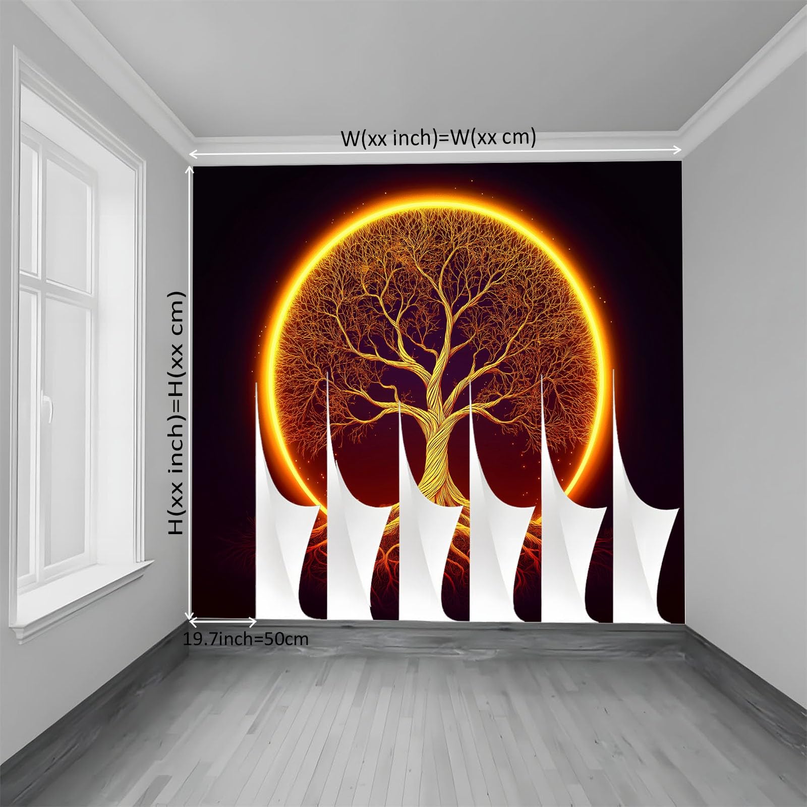 Fantasie Leuchtender Lebensbaum Fototapete 3D Effekt 250 x 175 cm (B x H) Vlies Tapete mit Geruchsfreiheit Wandposter Wandkunst, Schwarz Wandbild Wanddeko für Wohnzimmer Schlafzimmer