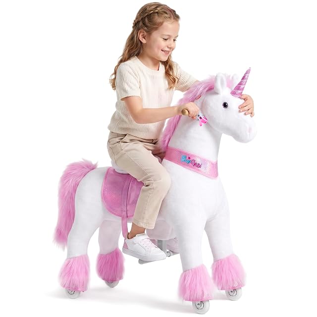 PonyCycle Oficial Clásico Modelo U Unicornio para Montar Juguete de Peluche Que Camina con Ruedas Regalo…