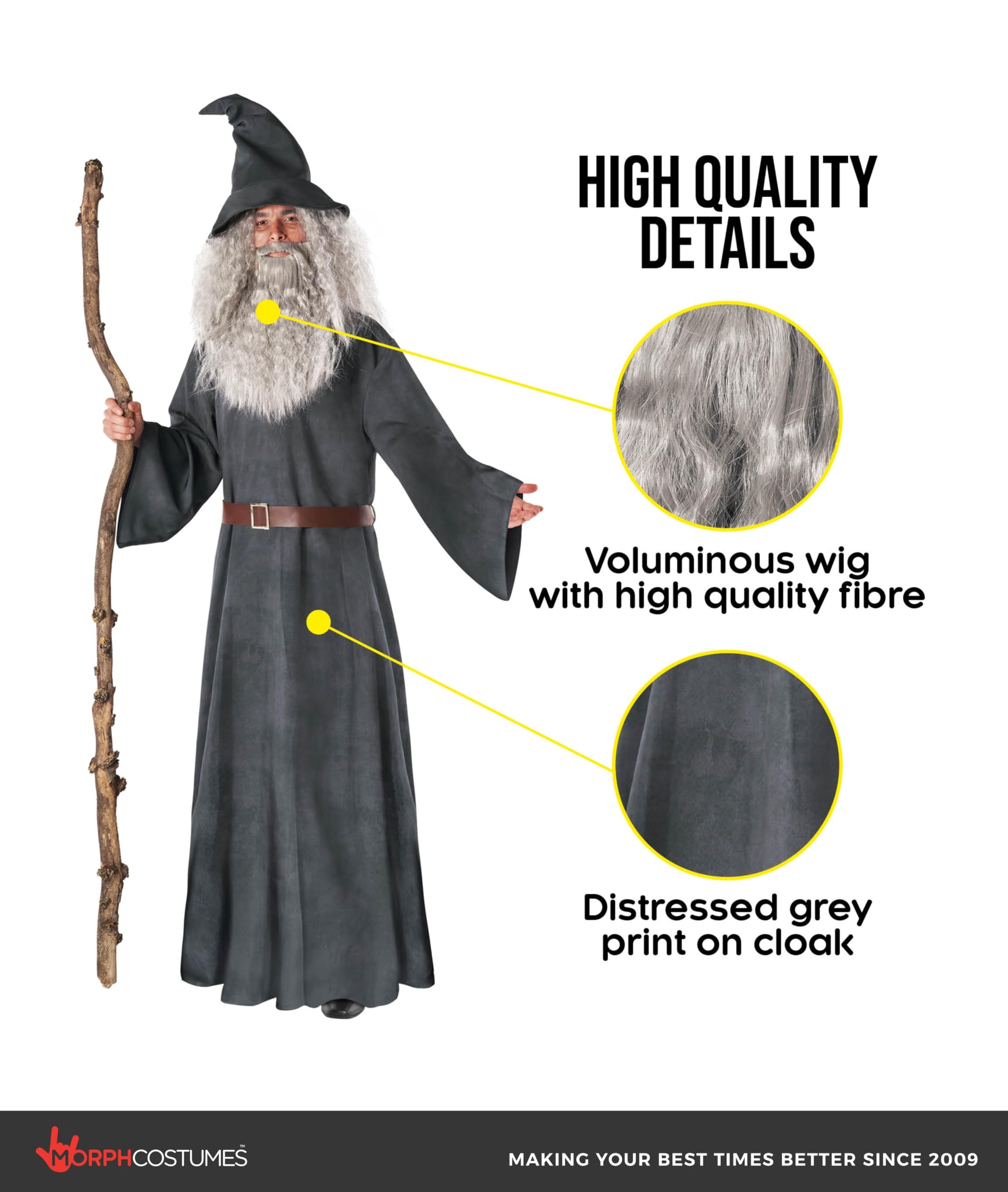 Morph Costume Sorcier Homme, Deguisement Sorcier Homme, Deguisement Magicien Adulte, Costume Film Adulte, Deguisement Cinema Adulte, Deguisement Halloween Homme, Costume Carnaval Homme