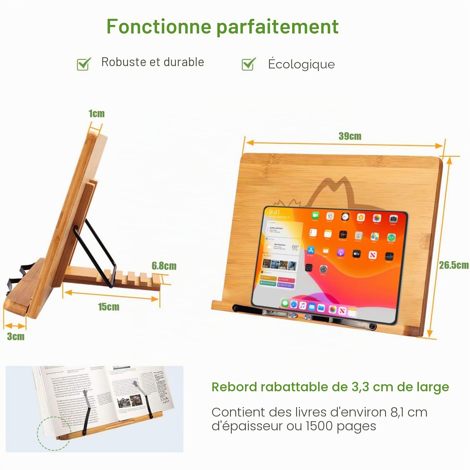 wishacc Support de livre XL - Grande taille 39,1 x 27,9 cm