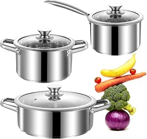Stainless Steel pots and Pans Set, 6 Piece Nonstick Kitchen Induction Cookware Set,Works with Induction/Electric and Gas Cooktops, Nonstick, Oven & Dishwasher Safe