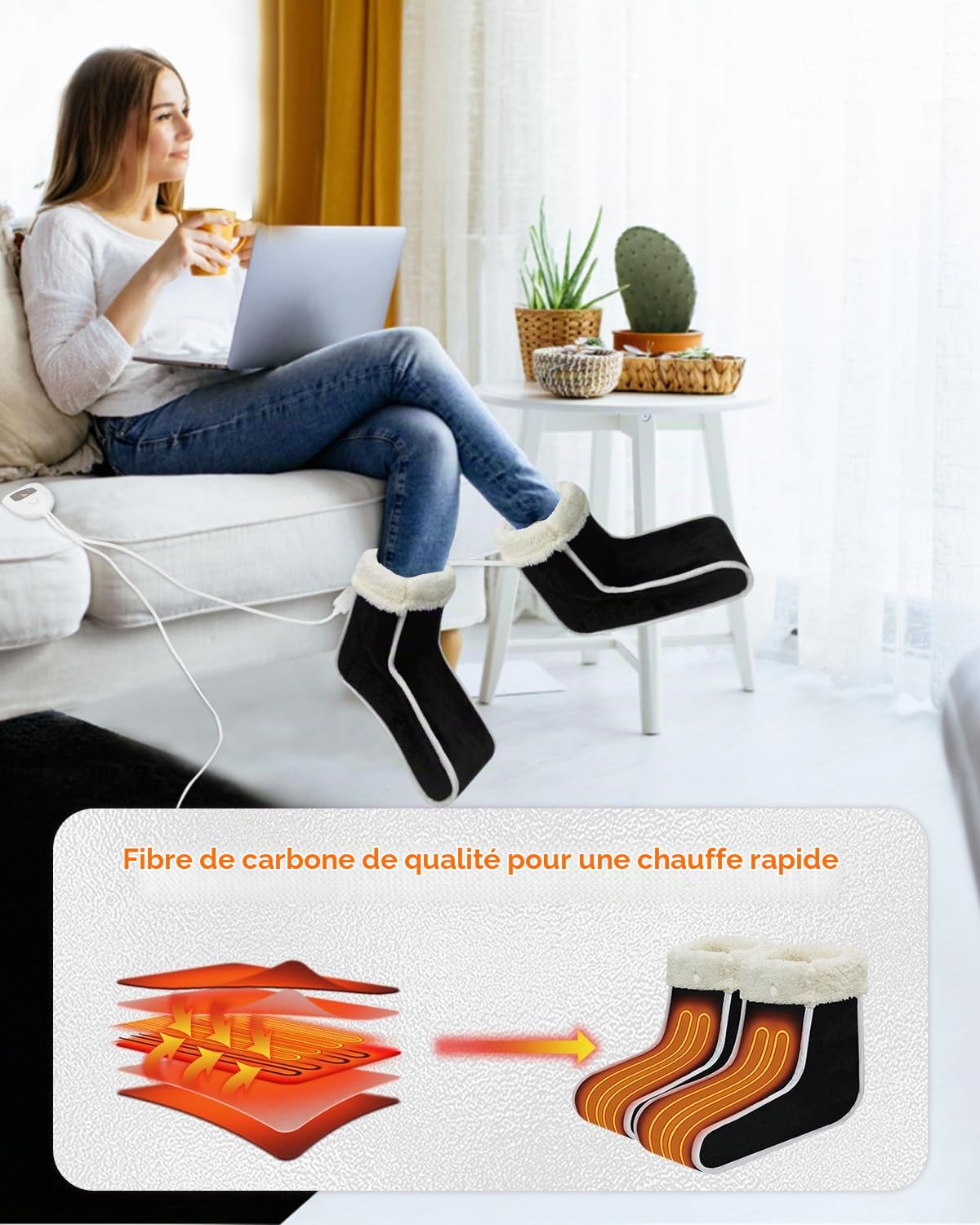Chauffe-Pieds Électrique Fernida pour Femmes et Hommes, Chaussures Chauffantes avec 6 Niveaux de Chaleur et 4 Niveaux de Minuterie, Chauffage Rapide