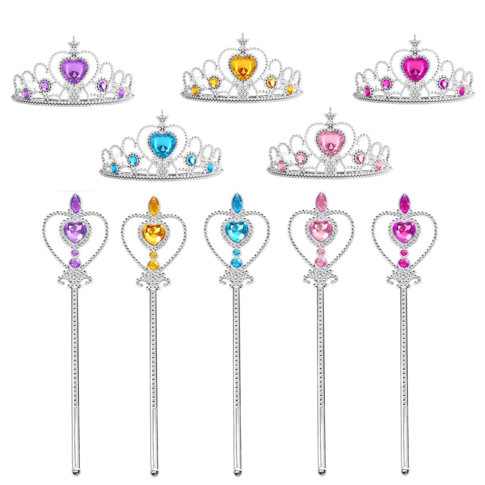 Set Couronne Princesse Enfant - 5 Pièces Avec Diadème, Baguette Magique, Bijoux (collier, Boucles D'oreilles, Bague) Pour Déguisement Et Fête