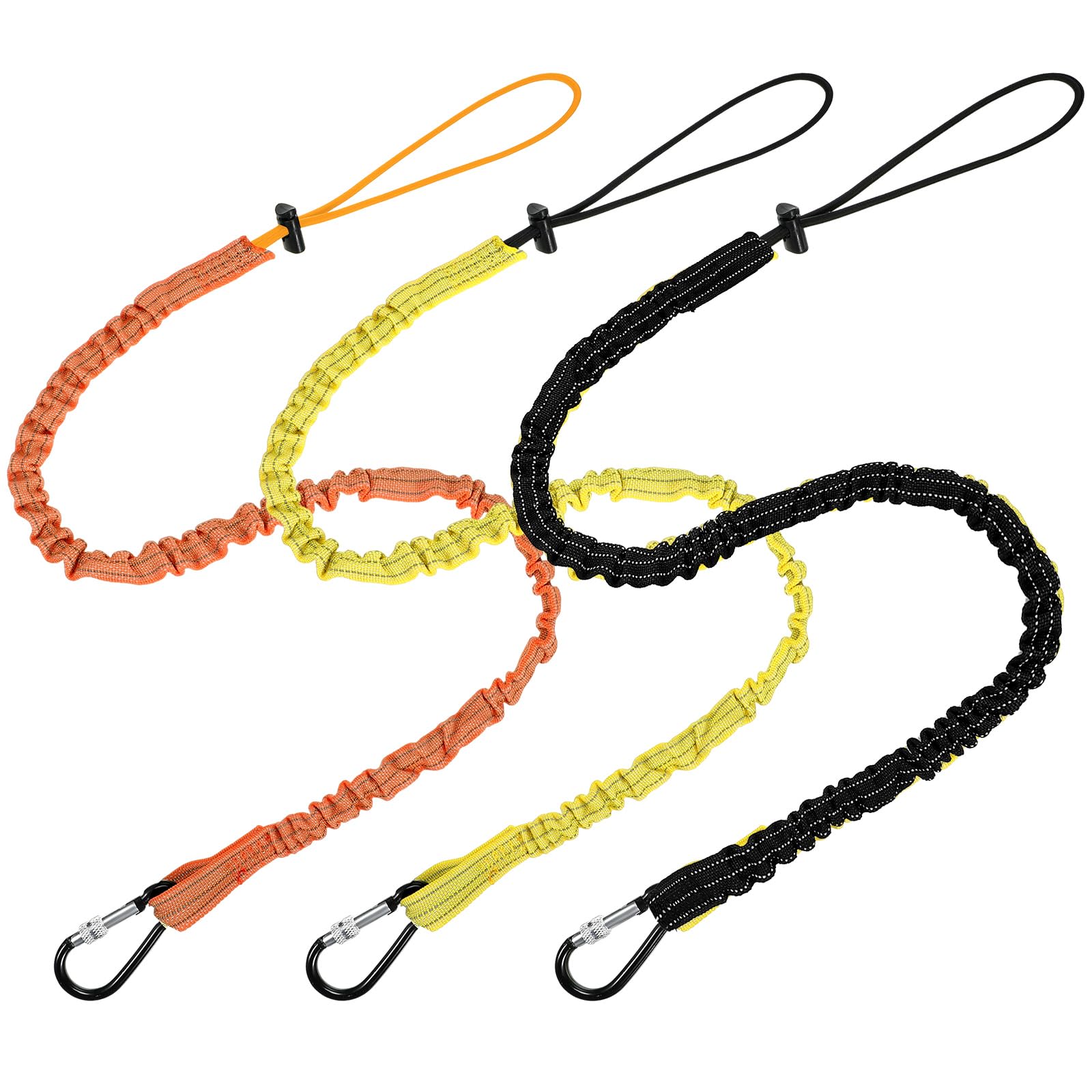 LEIFIDE 3 Pcs Tool Lanyard with Aluminum Screw Lock Buckle Retractable Bungee Cord 17.6lb 8kg Tough Adjustable Tether Tool Harness Fall Protection