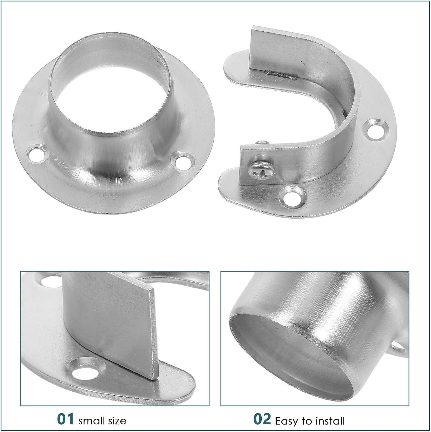 Closet Rod Holder Brackets Curtain Flange Rod Holders Stainless Steel 4 Sets with Heavy Duty Support Wall Mounted and Indoor Application Flexibility for Office and Home Closet