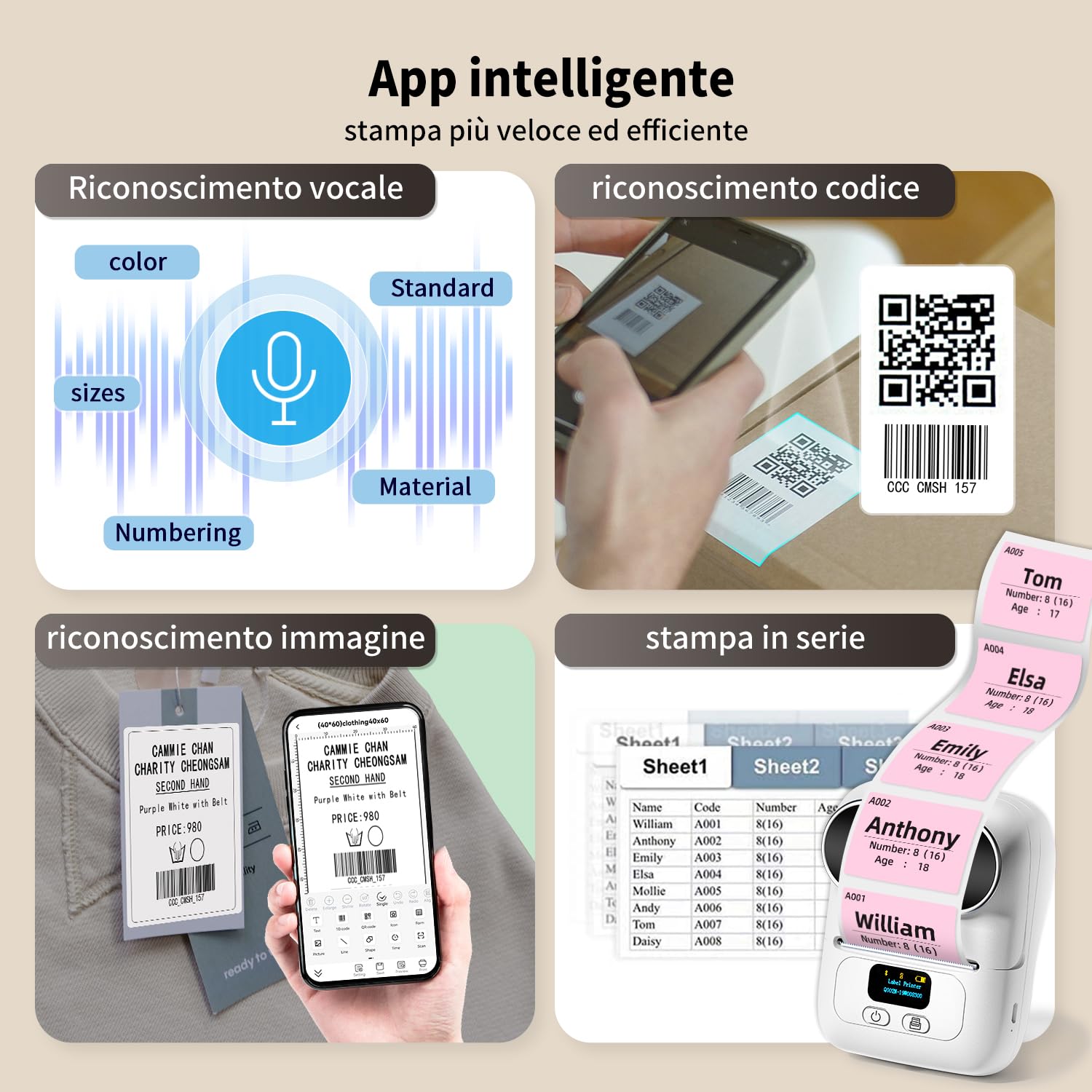 Phomemo Etichettatrice M110 Bluetooth Stampante Etichette Adesive, Stampante Termica Portatile Compatibile con iOS Android e PC, per Piccole Imprese, Negozio, Logo, Cucina, Indirizzo,Negozio