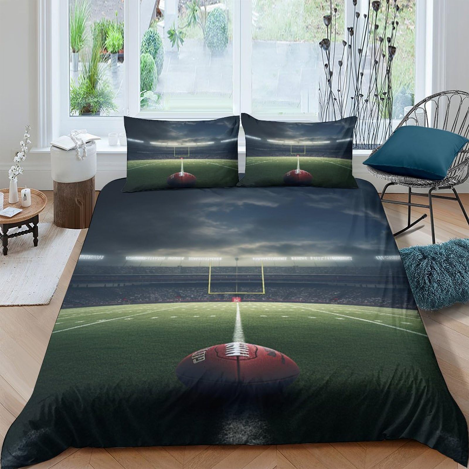 Ctjqhvkz Style-7 3D Printed Football Stadium Fitted Sheet Microfiber Soft Black Green Bed Cover For Bedroom Guestroom Mattress Decor Single（135X200cm）