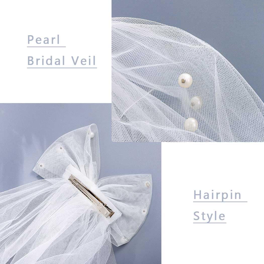 Foyte Velo corto con fiocco bianco da sposa velo in tulle con bordo increspato velo corto velo per addio al nubilato decorazioni per donne e spose
