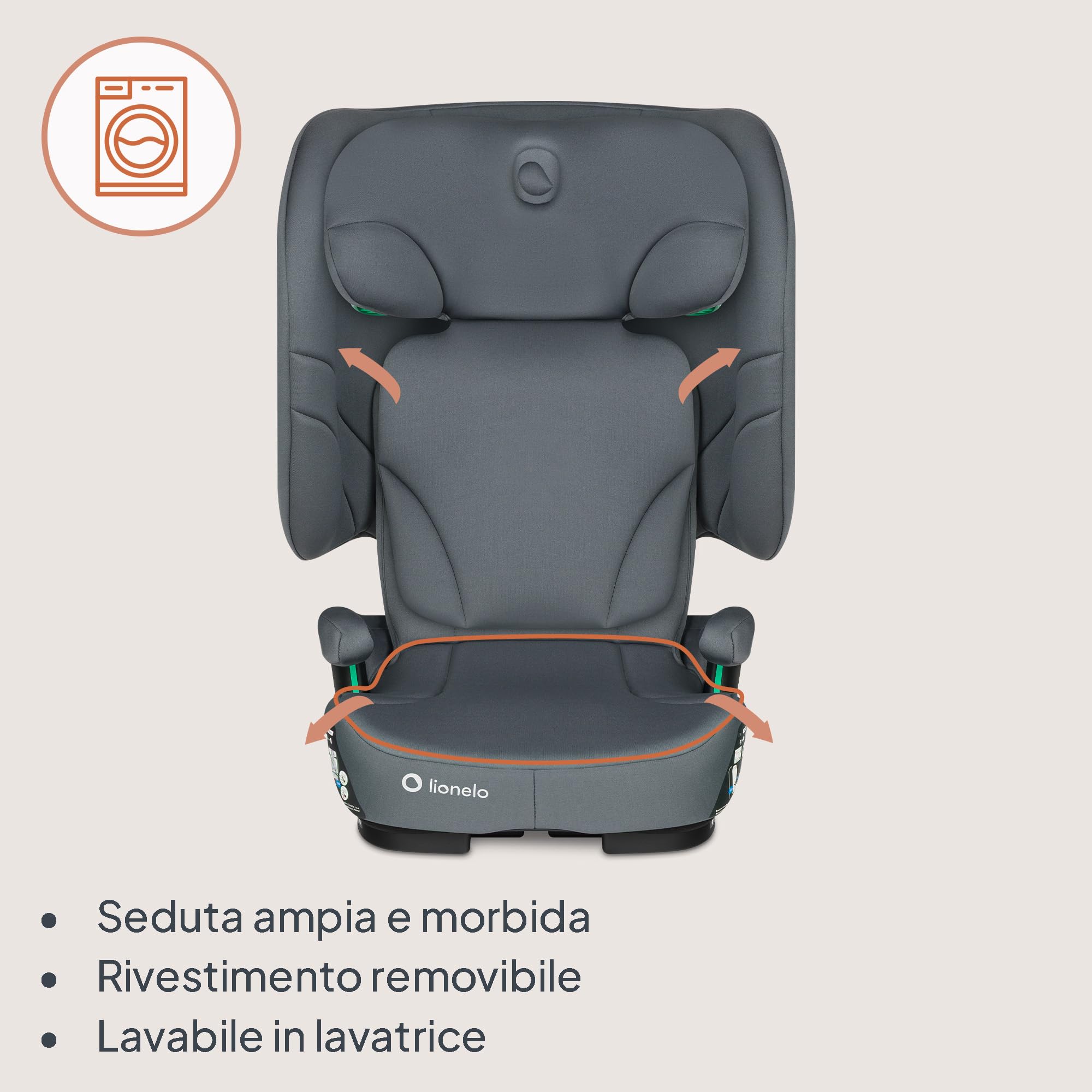 Lionelo Seggiolino Auto Pieghevole ORIN I-SIZE con ISOFIX per bambini 3,5-12 Anni, Reclinabile 4 Posizioni, Poggiatesta 14 Posizioni, Sfoderabile Lavabile, Borsa e Portabicchiere, i-Size 100-150 cm