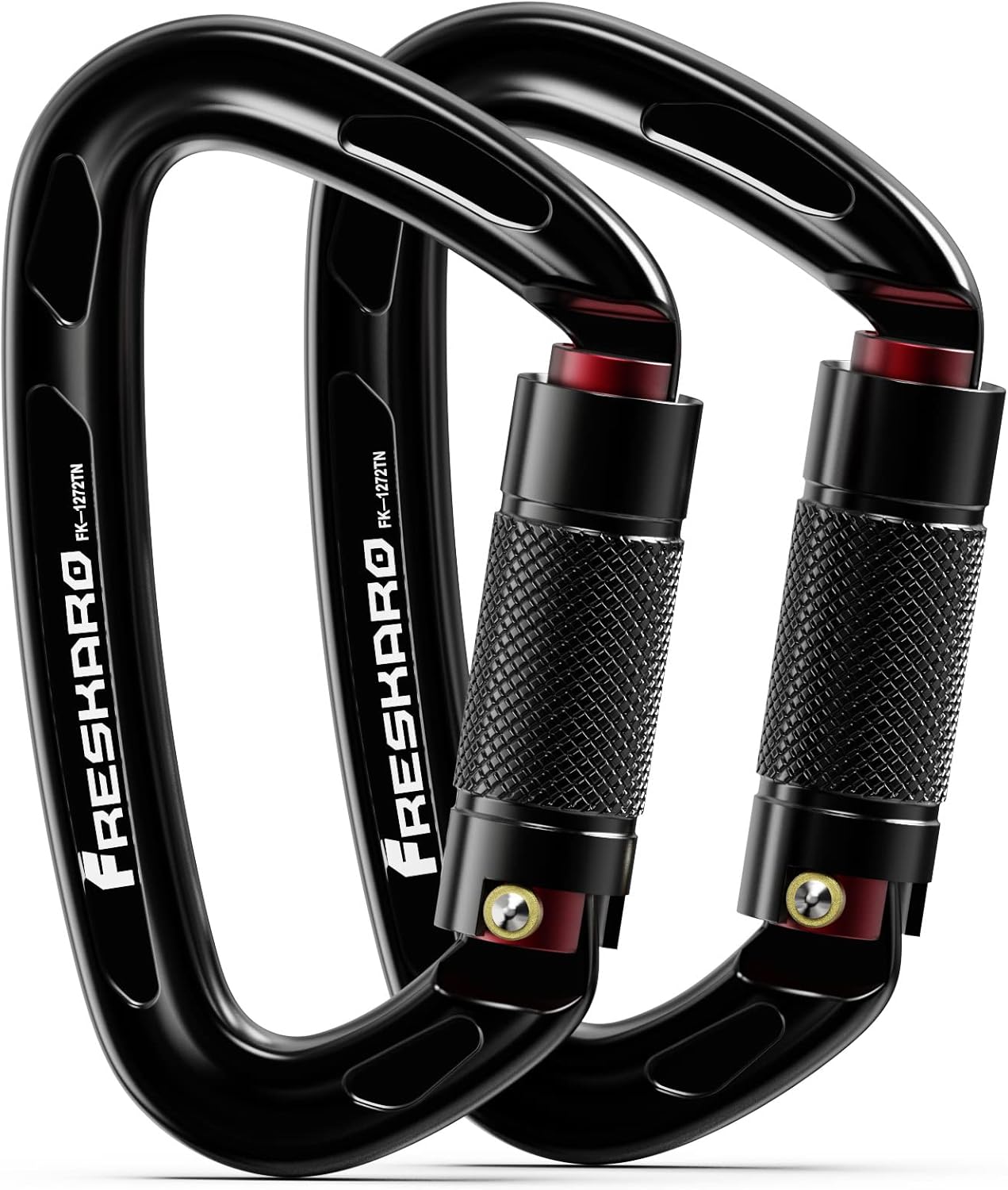FresKaro 25kN UIAA Certified Climbing Carabiner Clips, 4inches Auto Locking, Heavy Duty Carabiners for Rock Climbing, Mountaineering with Knots Flashcards Guide, 2pack, Black : Sports & Outdoors