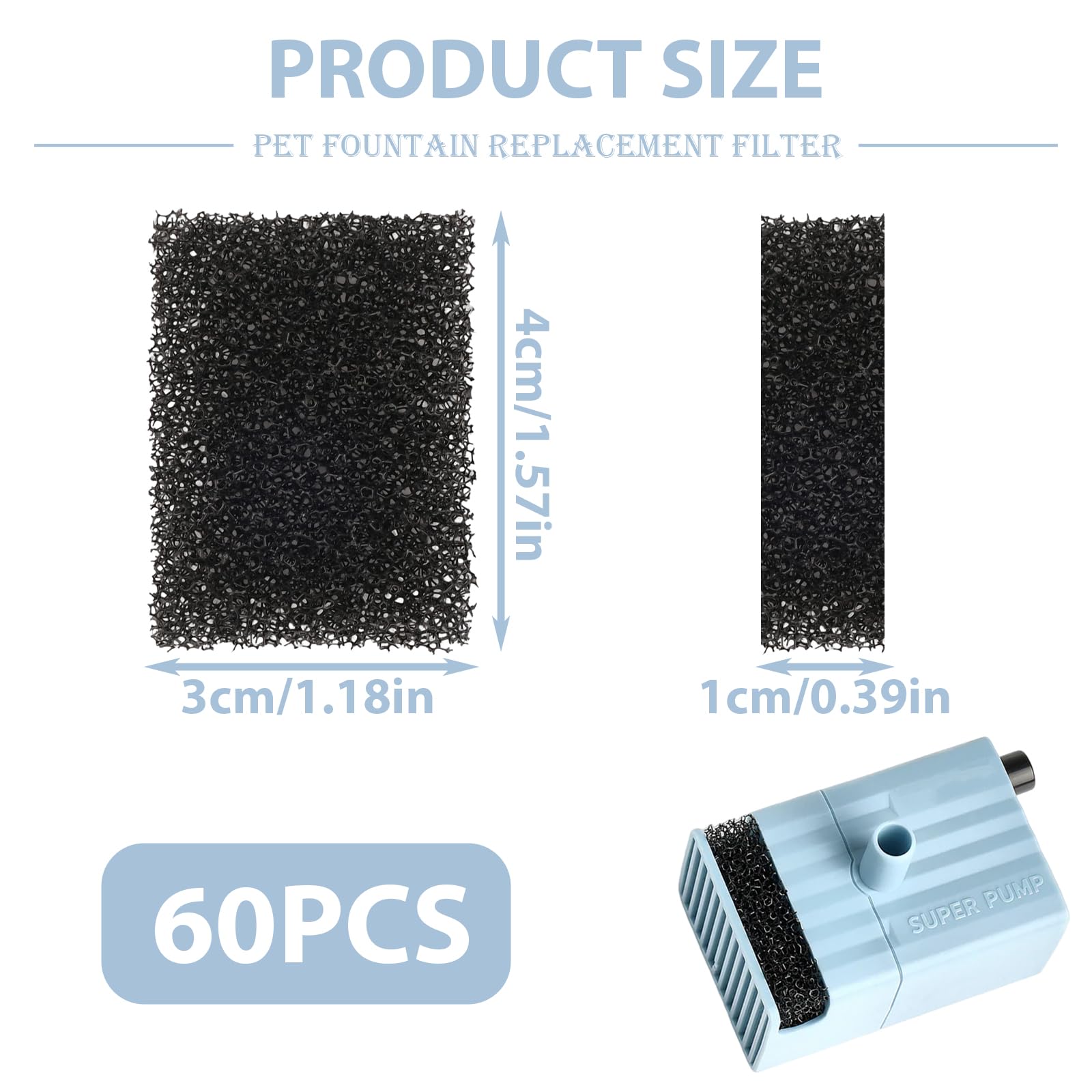 40 Pcs Pet Water Fountain Replacement Filter Sponges Cat Kitty Drink Water Filter Replace Foam Filter Pet Fountain — view 2