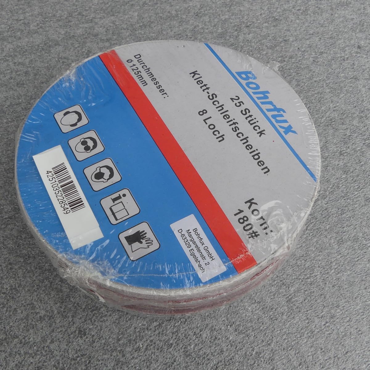 25 dischi abrasivi KleTT Ø 125 mm con 8 fori, grana P180, carta vetrata a collo lungo, levigatrice eccentrica Bosch FUX