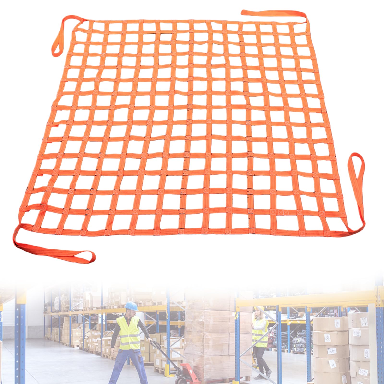 Hebe-Hebenetz 1 X 1m, Ladung Hängendes Netz, 10 * 10cm Rastergröße Net-Cargo Lfting, 300kg Polyester Schlingen, Hängendes Hebe-Gepäcknetz Für Vertikales Heben, Transport & Absperrung (Orange)
