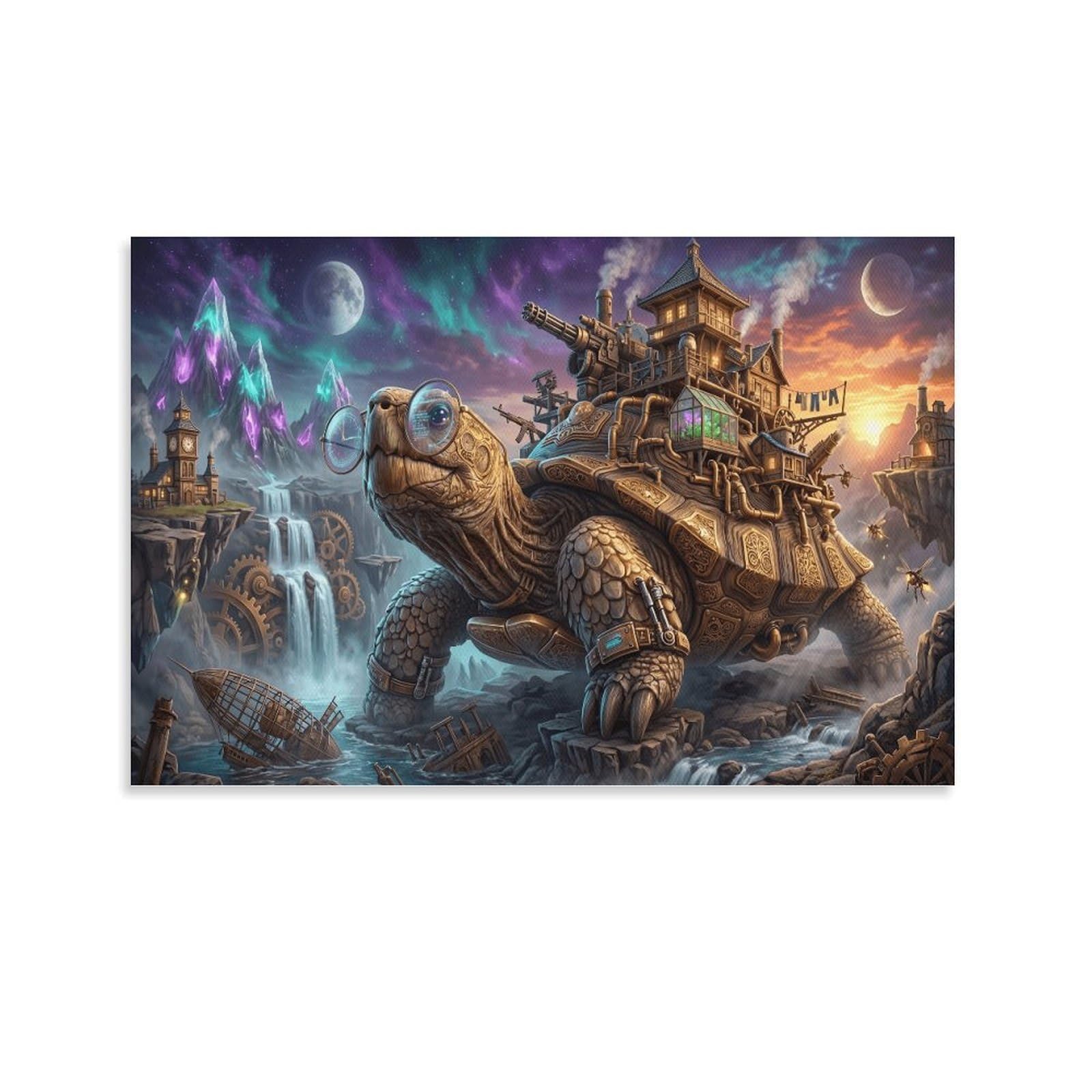 XPASHIQWC Turtle Poster Artwork Galaxy Aurora Giclee Canvas Prints Modern Wall Art Picture Wall Hanging for Office Gym Living Room Decor 24x36inch(60x90cm)