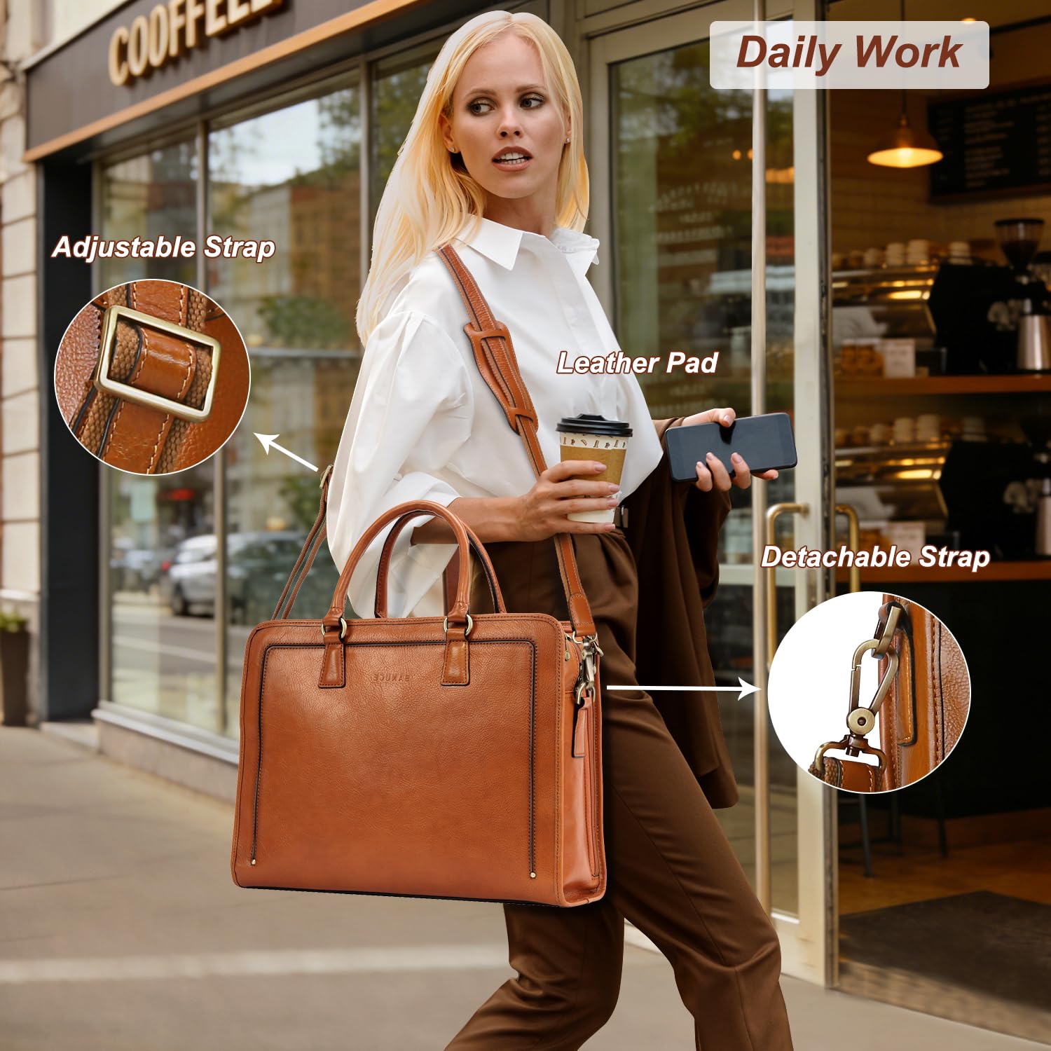 Banuce Vintage and Stylish Genuine Full Grains Italian Leather Briefcase for Women Laptop Bag Business Work Bag
