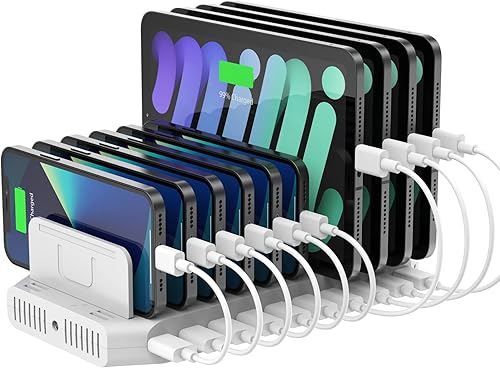 Miniatura 24 de Unitek Estación de carga múltiple, cargador USB de 10 puertos para múltiples dispositivos con tecnología SmartIC y divisores ajustables, soporte