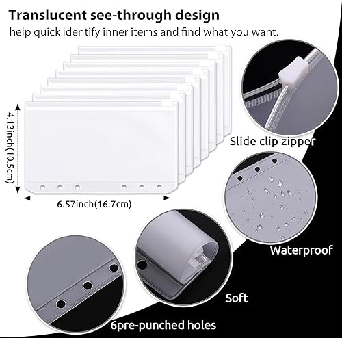 Miniatura 6 de SKYDUE Carpeta de presupuesto A6 con sobres de cremallera, organizador de dinero para efectivo con 12 hojas de presupuesto de gastos y 24
