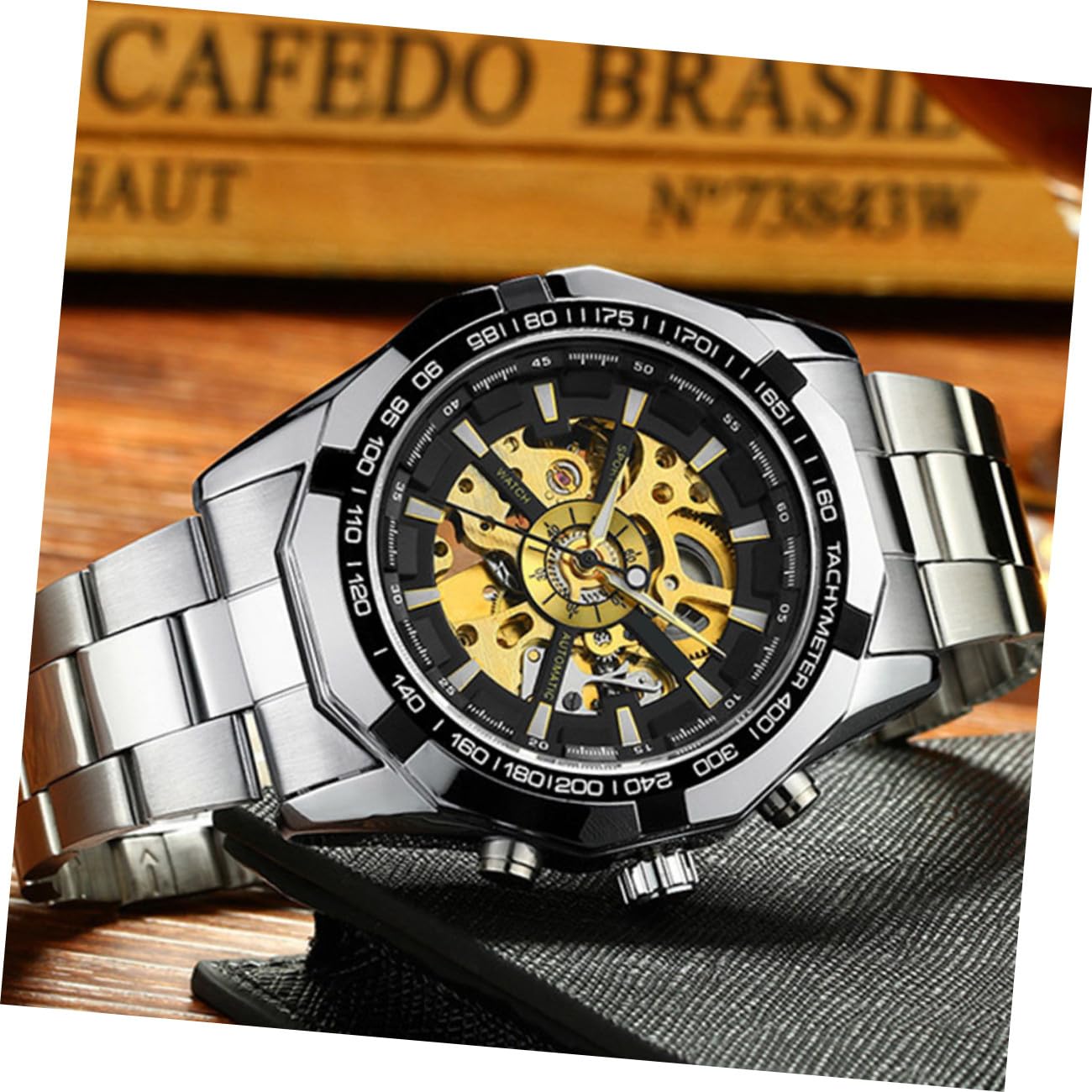 IMIKEYA 1pezzi Orologio Meccanico Scheletrato per Uomo Quadrante Chiaro Funzioni Impermeabili e Luminose senza Batteria Adatto Qualsiasi Occasione