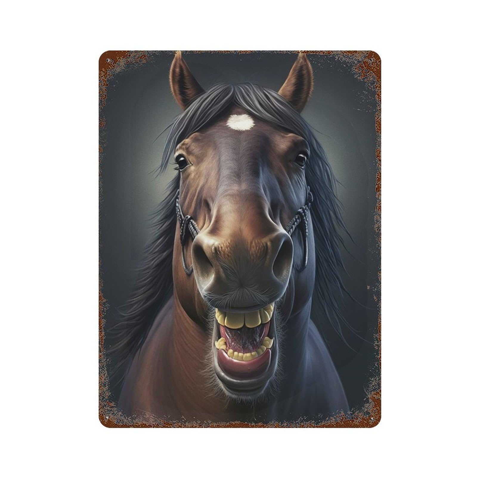 LAUGHING HORSE Vintage Rust Metal Sign 15.7"x11.8", for Garage, Bar And Workshop Decor, Decorative Metal Wall Art