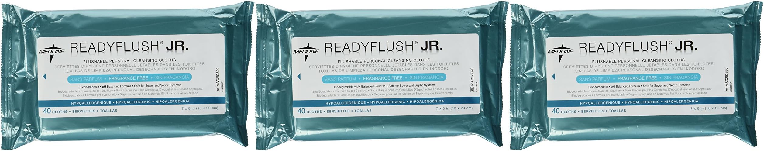 ReadyFlush Jr Personal Cleansing Flushable 7x8 Wipes - 3 Pack - Fragrance Free