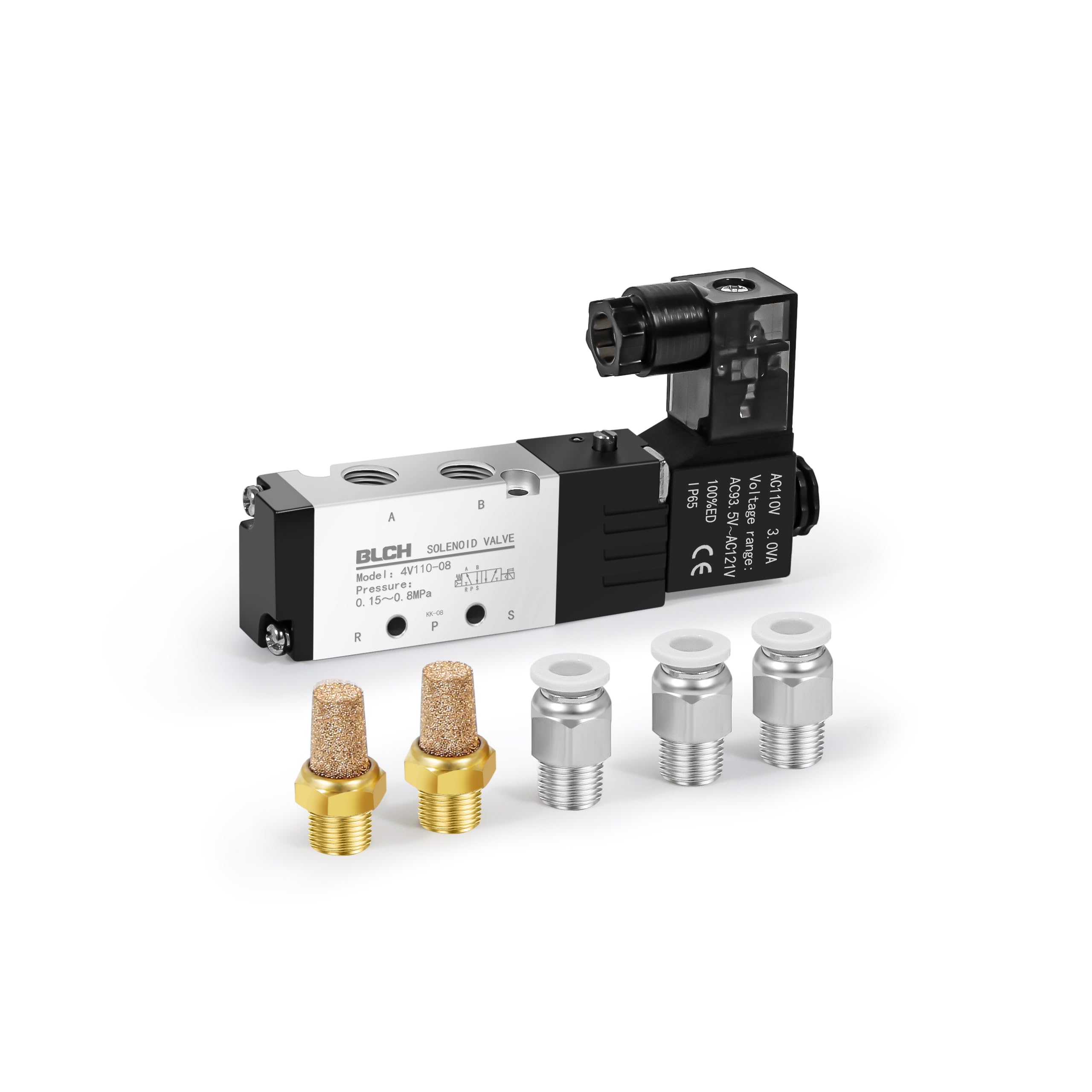 BLCH PNEUMATIC Solenoid Valve 4V110-06 AC110V Single Coil Pilot-Operated Electric 2 Position 5 Way Connection Type Junction Box(4V110 AC110V 1/8"NPT)