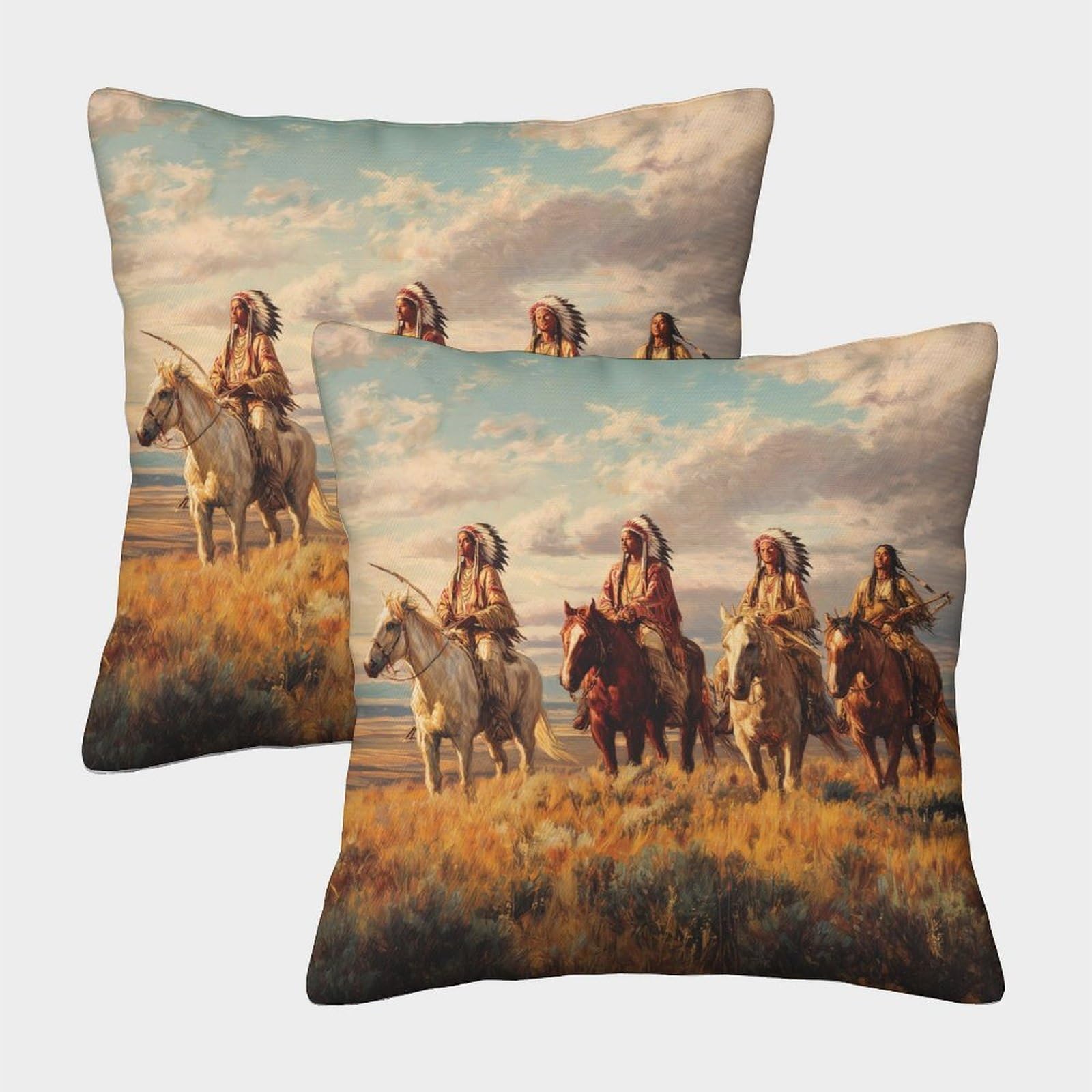 kaiyun 2 Pack Digital Printing 3D Native American Warrior Theme Square Cushion Cover 40x40cm Suitable for Outdoor Home Bed Decoration Pattern